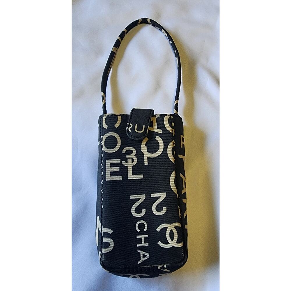US Based Authentic CHANEL CC Coco Canvas Pouch Bag Cell Phone Holder Mini Tote